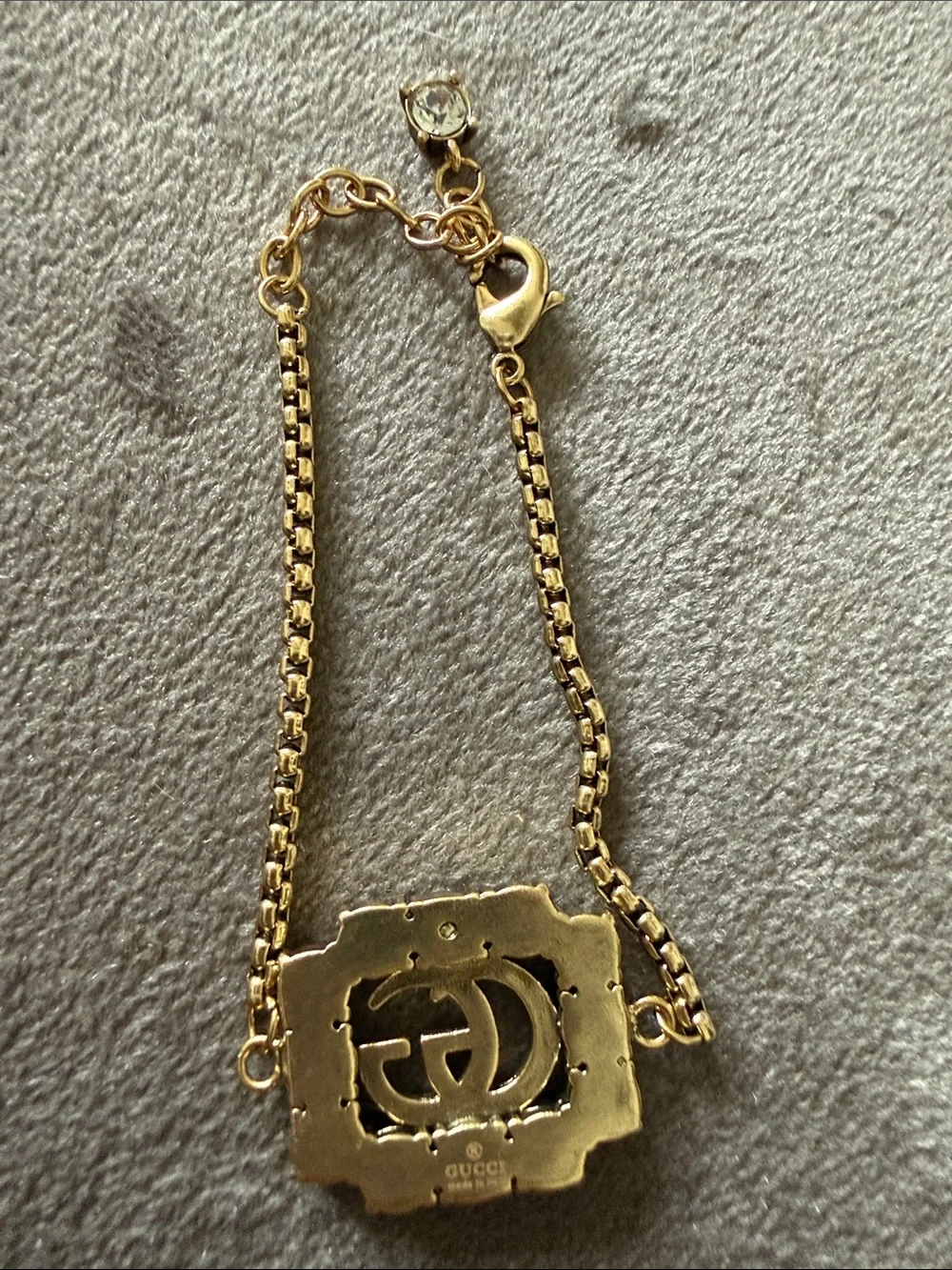 Gucci Gold Tone GG Rhinestone Crystal Link Bracelet